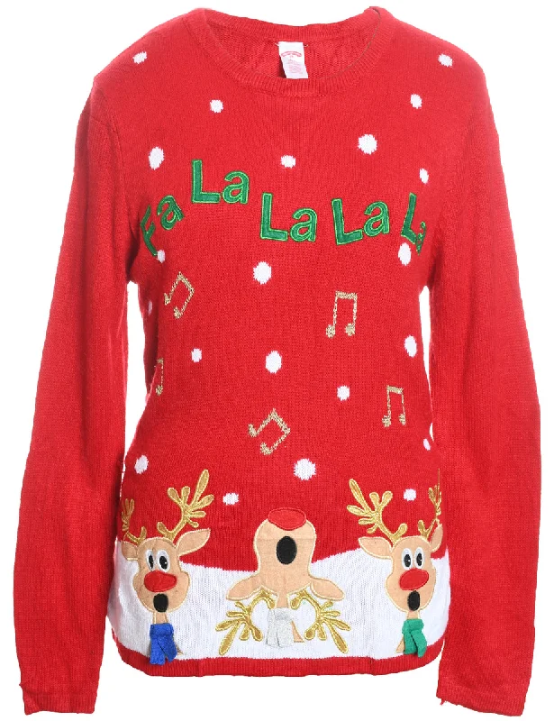 Reindeer Christmas Jumper - L Zippered Buttoned Snapped