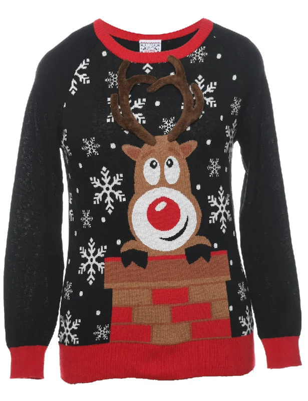 Reindeer Christmas Jumper - M Boxy Sweater Fitted Sweater A-Line