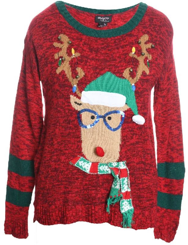 Reindeer Christmas Jumper - M Seamless Knitted Crochet