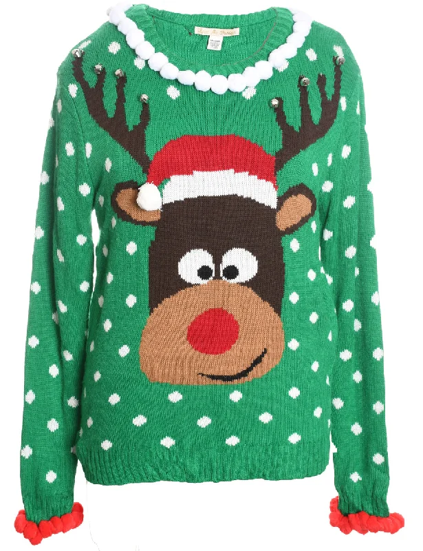 Reindeer Christmas Jumper - M Knit Fabric Woven Fabric Fleece Fabric