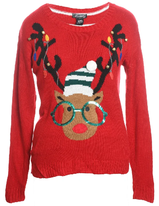 Reindeer Christmas Jumper - M Mesh Blend Leather Blend Suede Blend