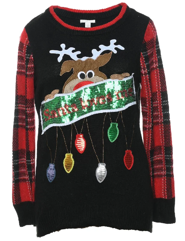 Reindeer Christmas Jumper - S Solid Color Striped Floral Print