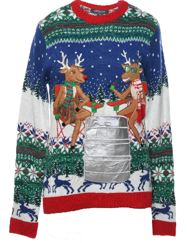 Reindeer Christmas Jumper - S Print Jacquard Patchwork