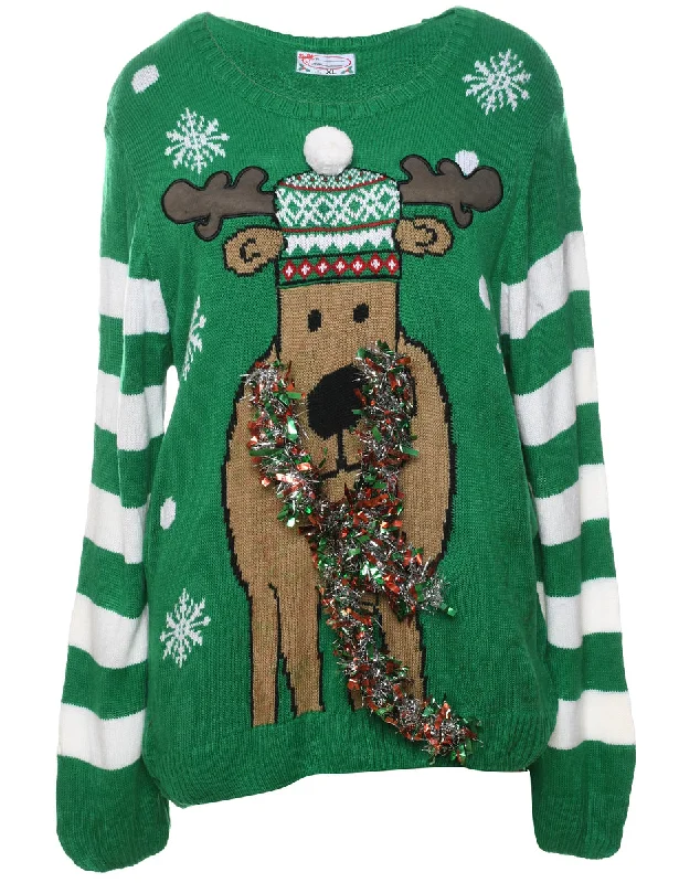 Reindeer Christmas Jumper - XL Fleece Sweater Nylon Polyester
