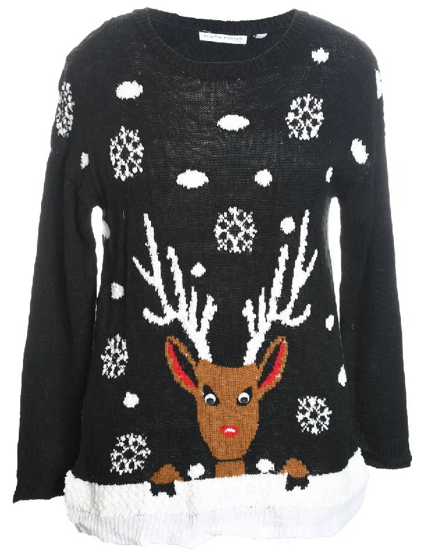 Reindeer Design Christmas Jumper - L Fitted Slim Tailored