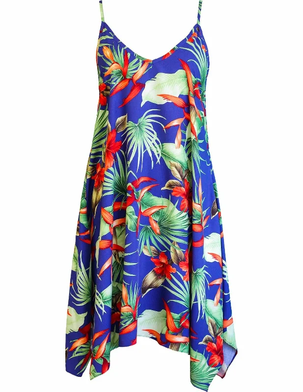 Relaxed Waist V-Neck Short Hawaiian Dress