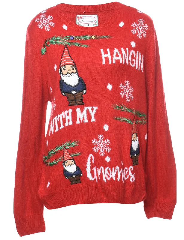 Santa Claus Christmas Jumper - L Embroidered Appliqued Beaded
