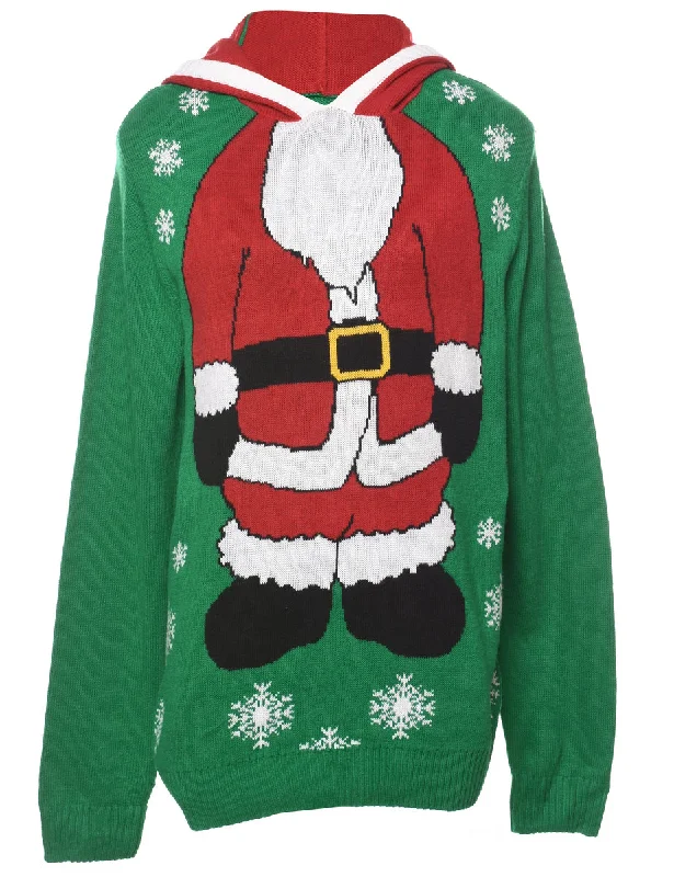 Santa Claus Christmas Jumper - L Striped Floral Plaid