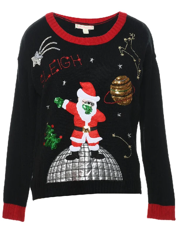 Santa Claus Christmas Jumper - L Hooded Caped Shawl Collar