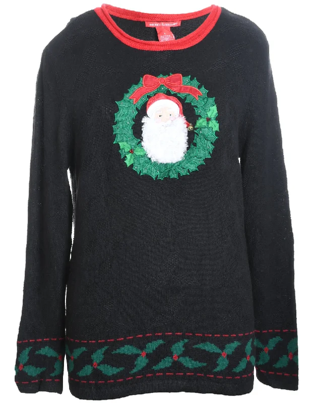 Santa Claus Christmas Jumper - L Spandex Rayon Corduroy