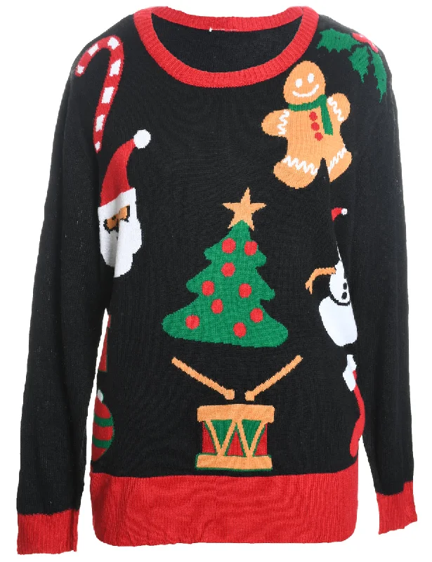 Santa Claus Christmas Jumper - L Hooded Caped Shawl Collar