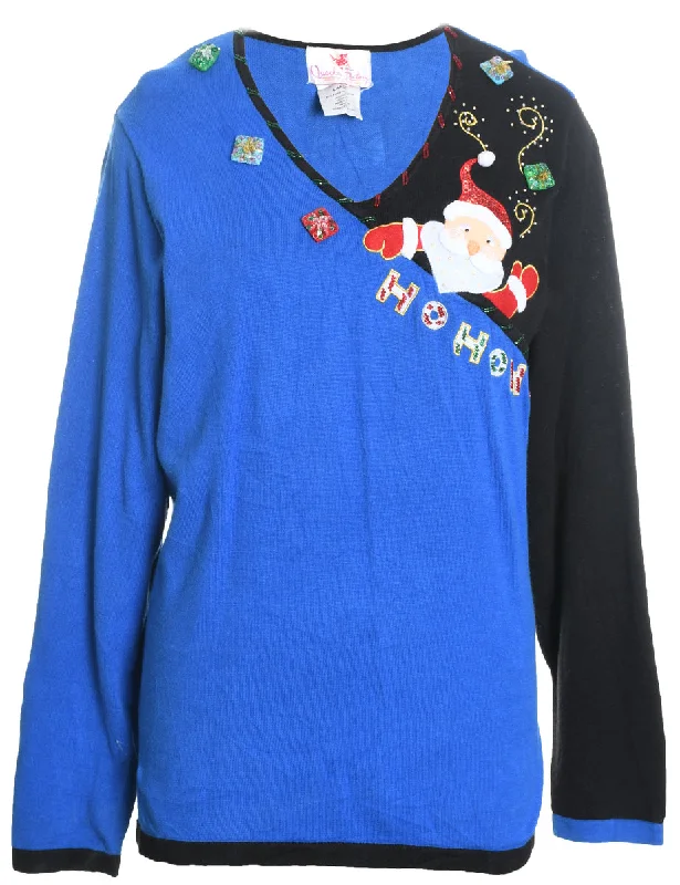 Santa Claus Christmas Jumper - L Stretchy Elastic Breathable