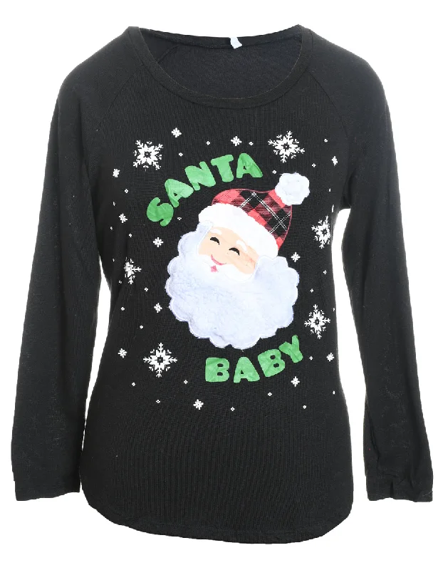 Santa Claus Christmas Jumper - M Sequined Glittery Shiny
