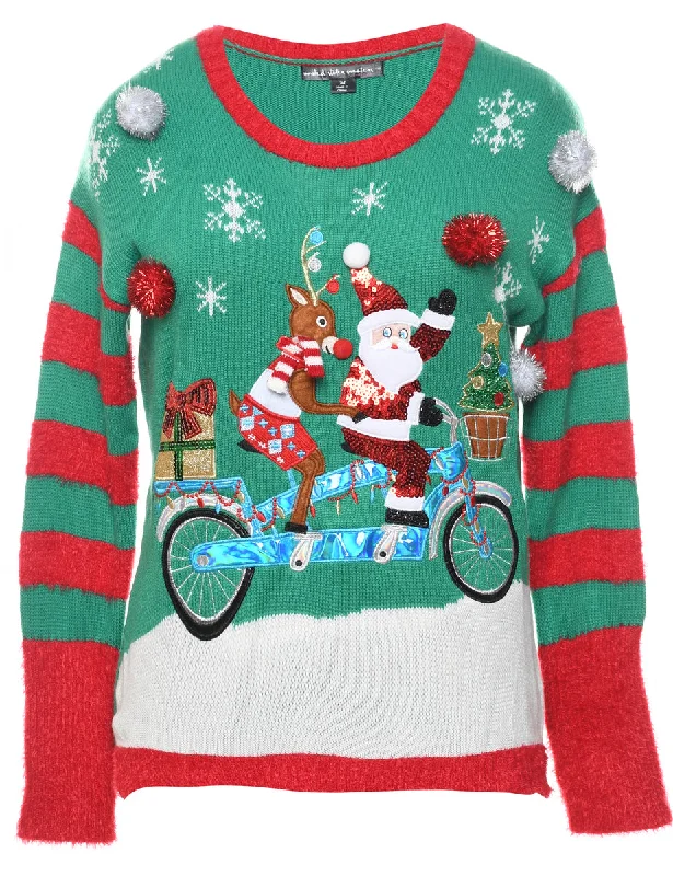 Santa Claus Christmas Jumper - M Boat Neck Shawl Collar Notched Collar