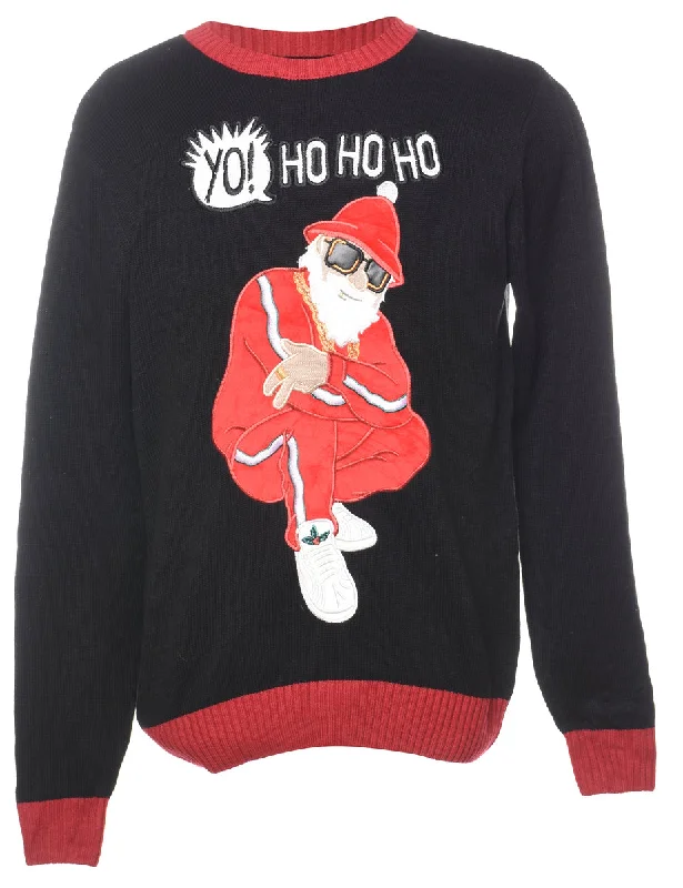 Santa Claus Christmas Jumper - M Print Jacquard Patchwork