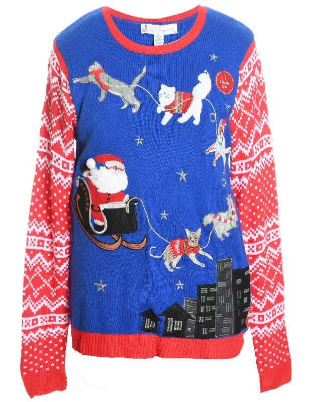 Santa Claus Christmas Jumper - M Turtle Neck Boat Neck Asymmetrical Neck