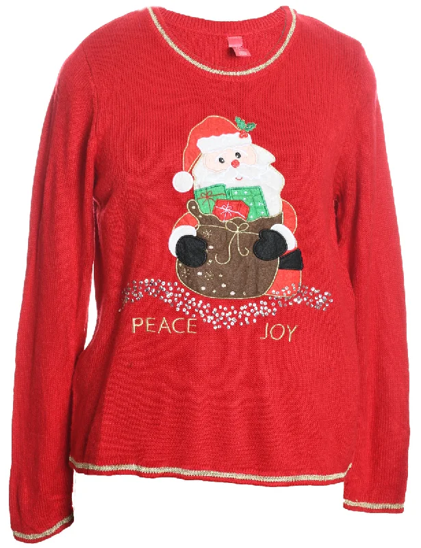 Santa Claus Christmas Jumper - S Herringbone Houndstooth Plaid