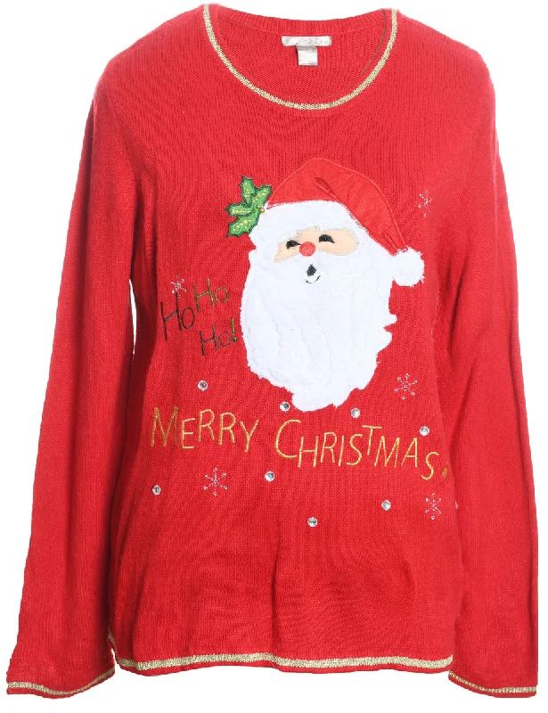 Santa Claus Christmas Jumper - XL Striped Floral Plaid