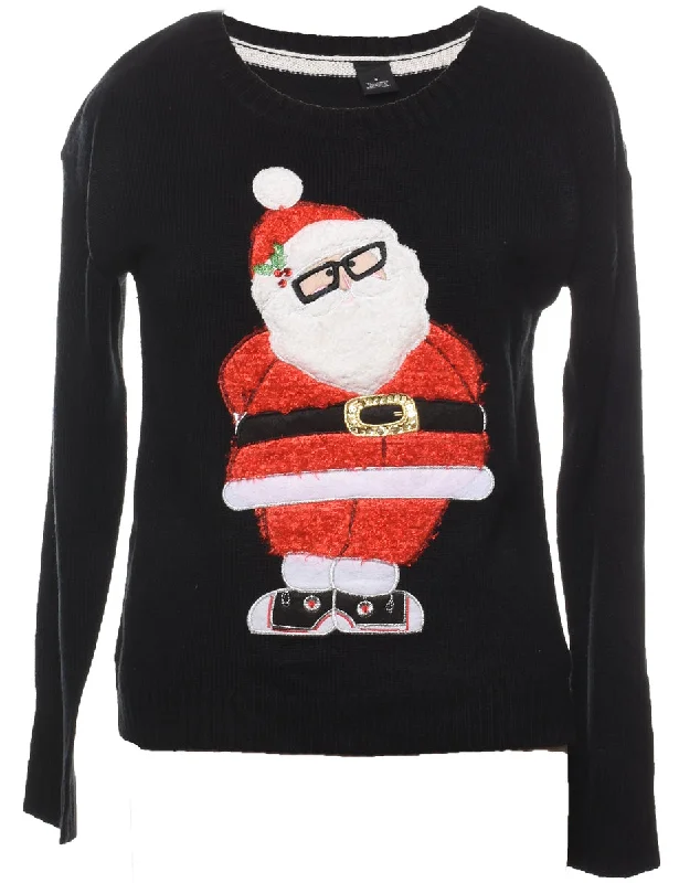 Santa Claus Design Black, Red & White Christmas Jumper - S Lace Blend Ribbed Blend Corduroy Blend
