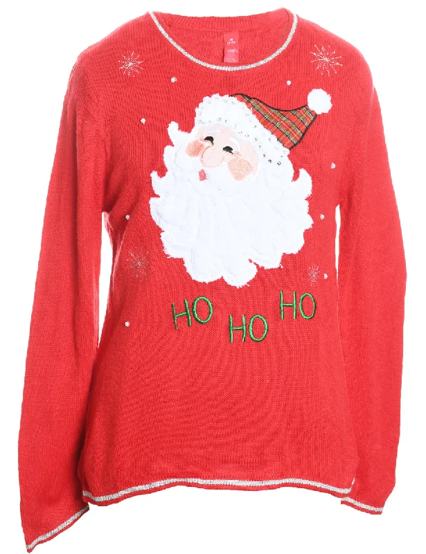 Santa Claus Design Red Knit Christmas Jumper - M Slim Fit Regular Fit Oversized