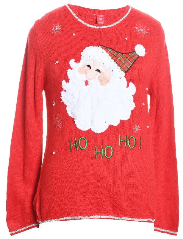 Santa Claus Design Red Knit Christmas Jumper - M Boxy Sweater Fitted Sweater A-Line