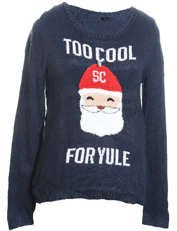 Santa Claus Navy & Red Christmas Jumper - M Thin Thick Dense