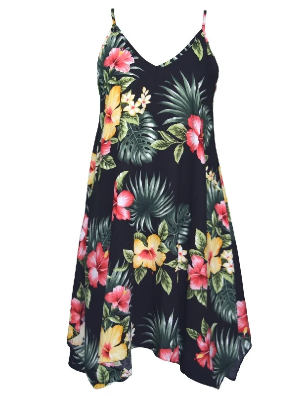 Scarf Hem Short Hawaiian Dress Lihue Hibiscus