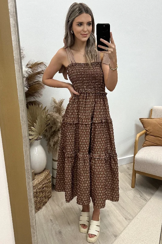 "Serene Blossoms" Dress (Brown)