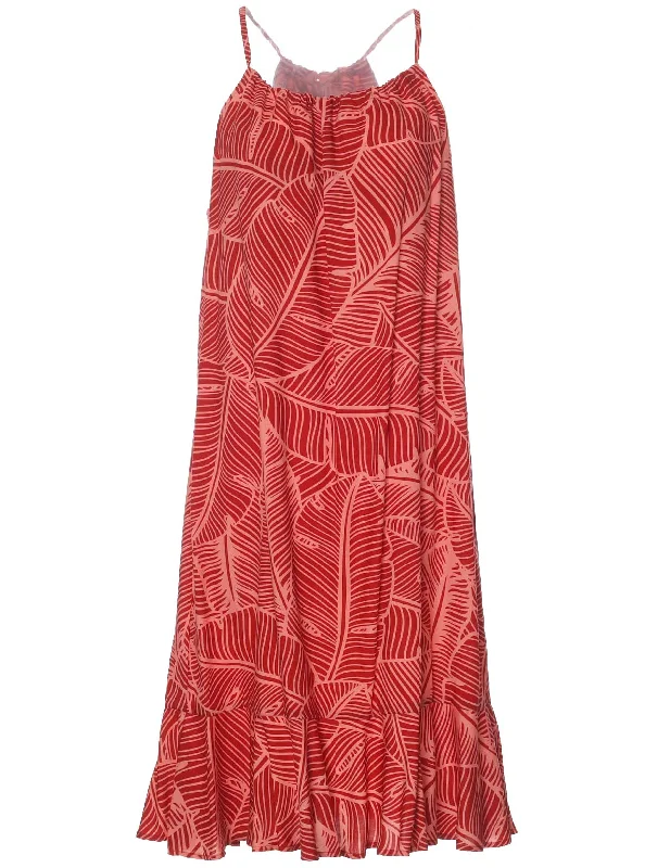 Short Adjustable Dress with Ruffle Hem Banana Leaves