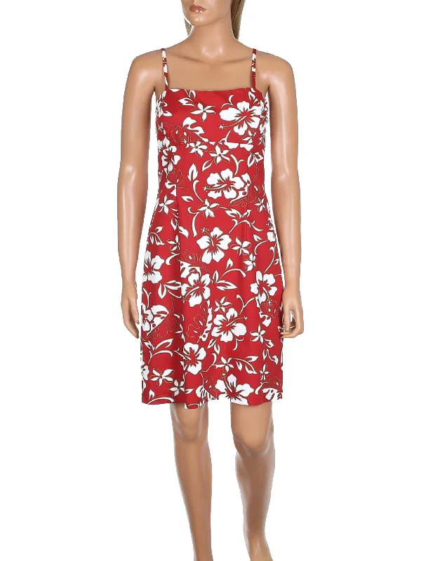 Short Spaghetti Straps Hawaiian Dress Classic Hibiscus Pareo