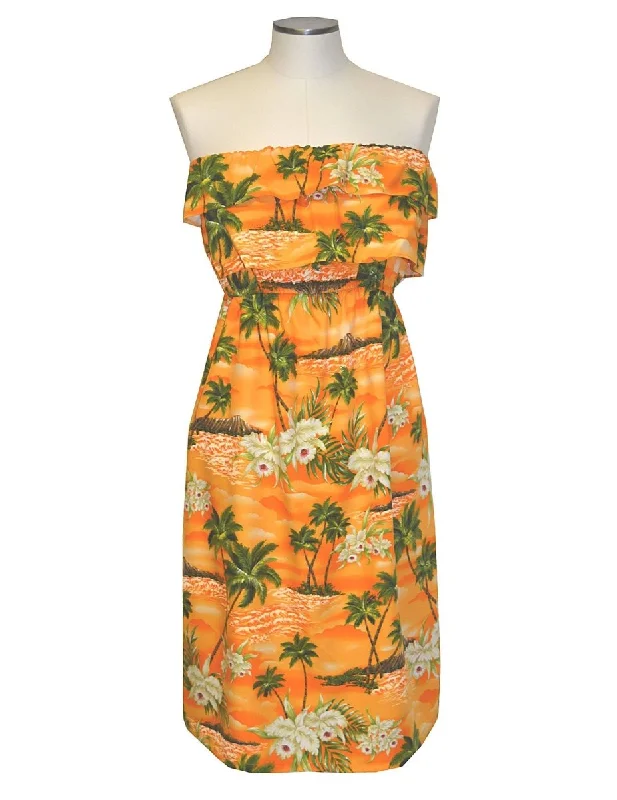 Short Strapless Dress Diamond Head Hawaii Ruffle Overlay