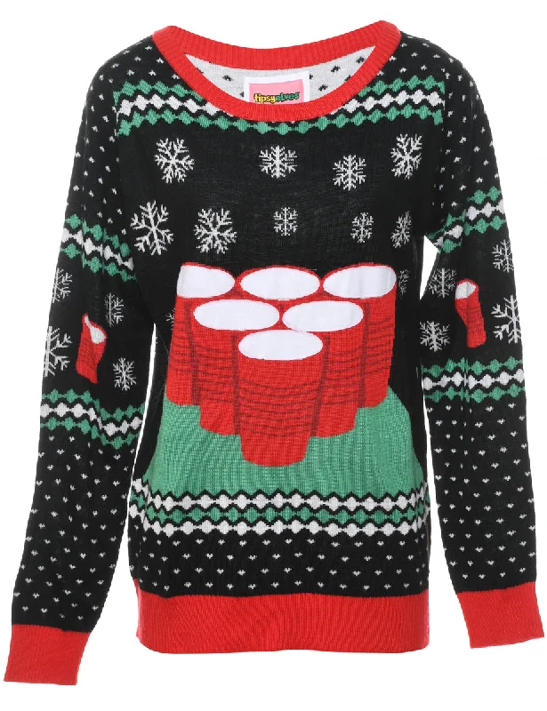 Snowfall Design Christmas Jumper - M Spandex Rayon Corduroy
