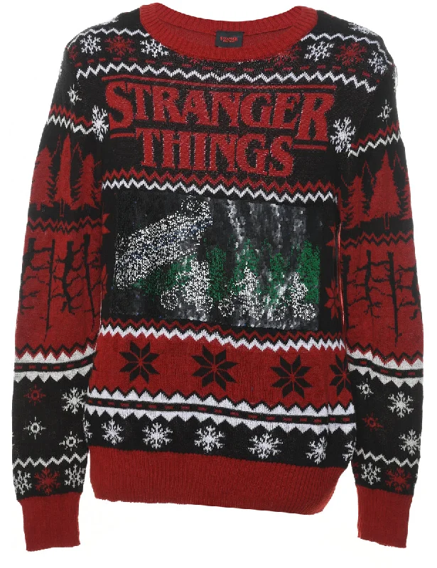 Snowfall Design Christmas Jumper - M Notch Collar Peter Pan Collar Cowl Neck