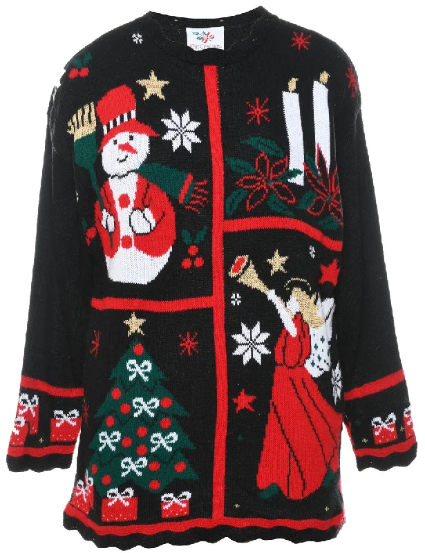 Snowman Christmas Jumper - L Zippered Buttoned Snapped