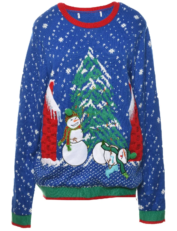 Snowman Christmas Jumper - L Soft Cozy Warm