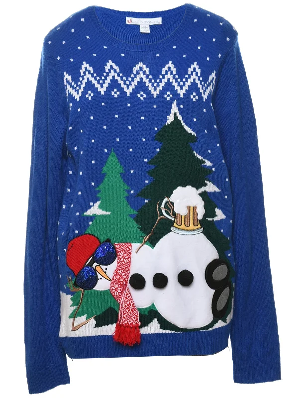 Snowman Christmas Jumper - L Toggled Drawstring Belted