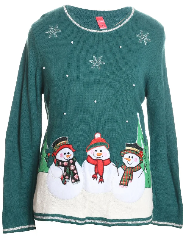 Snowman Christmas Jumper - L Chenille Brocade Lace