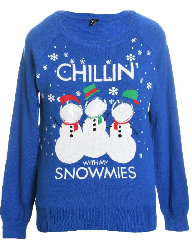 Snowman Christmas Jumper - L Front Pockets Side Pockets Patch Pockets