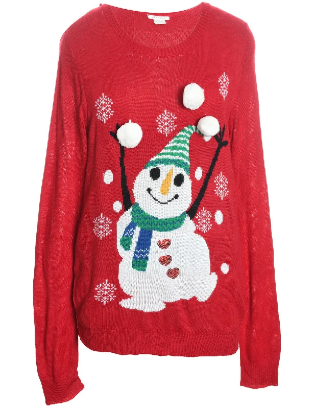 Snowman Christmas Jumper - L Graphic Sweater Embroidered Appliqued