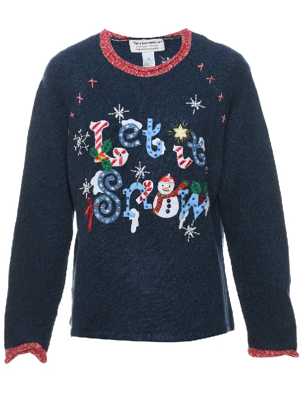 Snowman Christmas Jumper - M Seamless Knitted Crochet