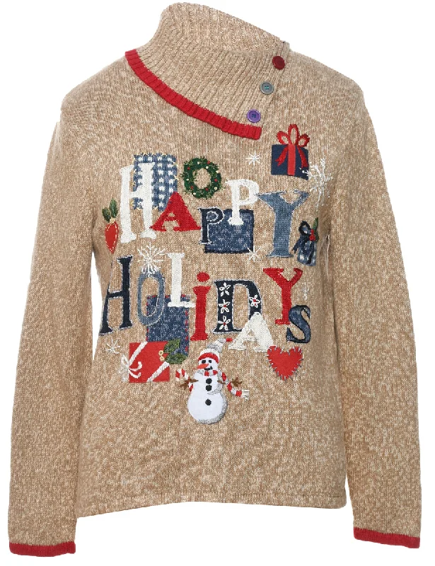 Snowman Christmas Jumper - M Elegant Classic Vintage