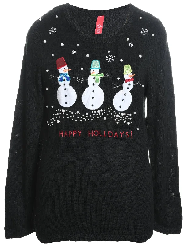 Snowman Christmas Jumper - M Denim Fabric Leather Fabric Suede Fabric