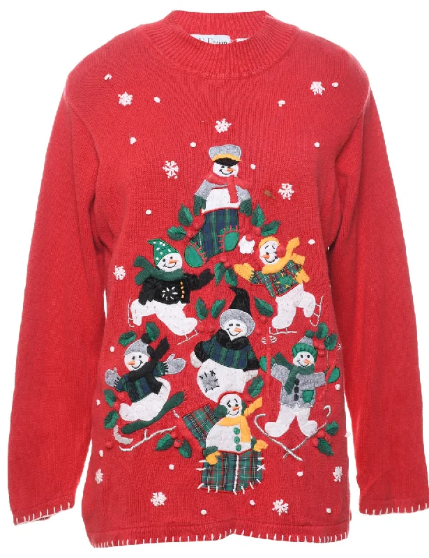 Snowman Christmas Jumper - M Terry Blend Velvet Blend Canvas Blend