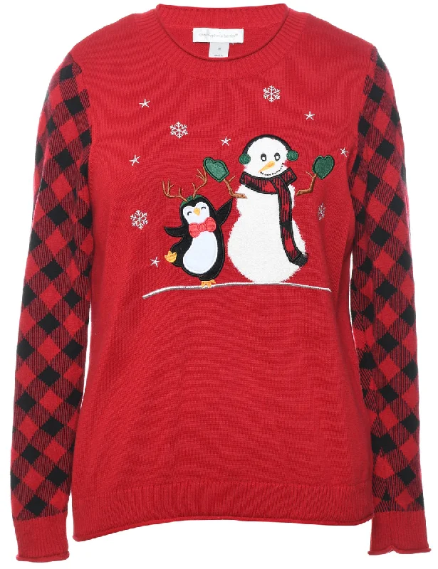 Snowman Christmas Jumper - M Embroidered Appliqued Beaded