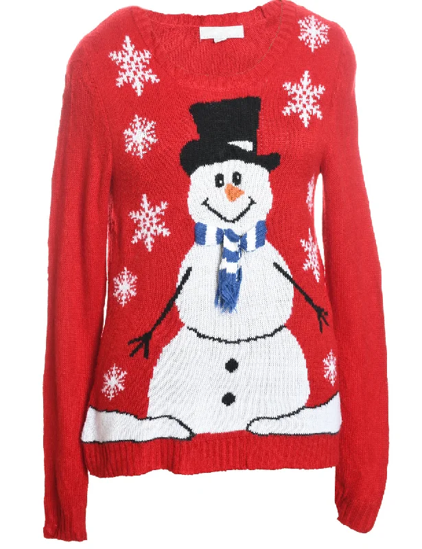 Snowman Christmas Jumper - M Plaid Sweater Polka Dot Checkered