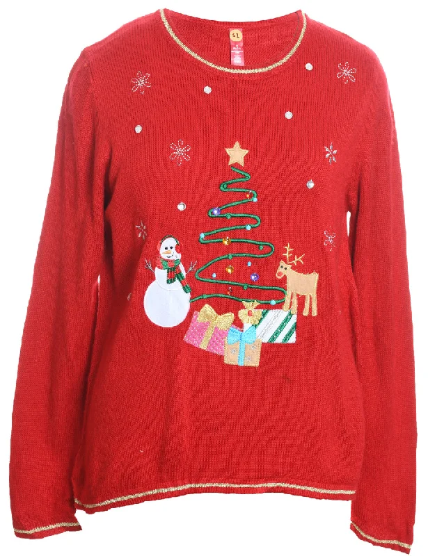 Snowman Christmas Jumper - M Stretchy Elastic Breathable