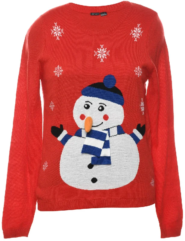 Snowman Christmas Jumper - S Ribbed Striped Patterned