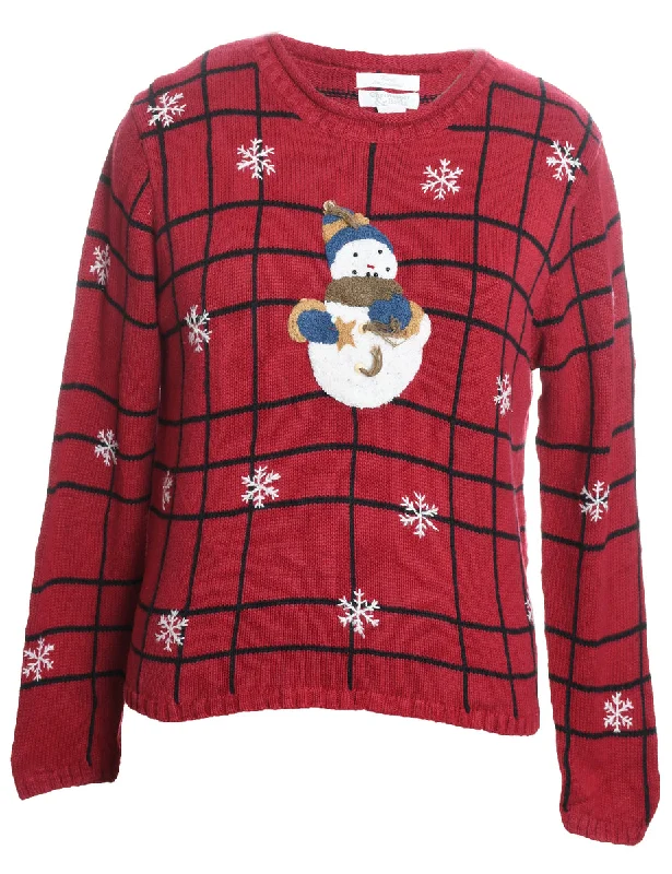 Snowman Christmas Jumper - S Hooded Sweater Collared Sweater Shawl Collar