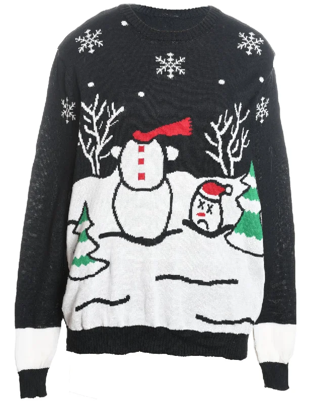 Snowman Christmas Jumper - XL Handmade Hand-knitted Hand-woven