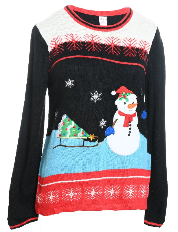 Snowman Design Black Knit Christmas Jumper - L Lace Blend Ribbed Blend Corduroy Blend Snowman Design Black Knit Christmas Jumper - L Lace Blend Ribbed Blend Corduroy Blend